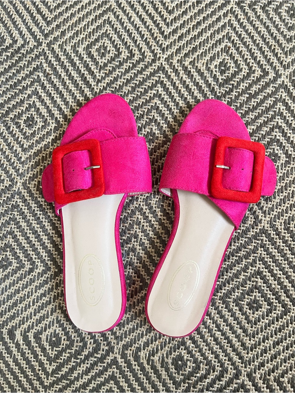 Hot Pink Suede Slide Mules with Statement Buckle
